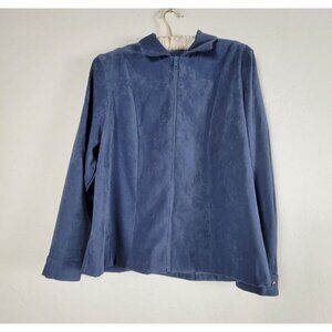Lilly of California Women's Petite Large Blue Hand Loomed Zip Up Jacket USA
